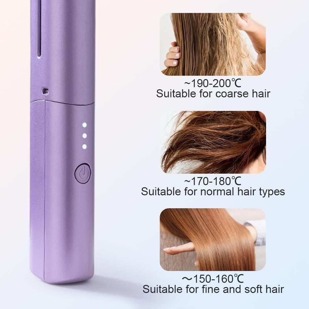 Meneflix Portable Mini Hair Straightener - Cordless Rechargeable Mini Adjustable Hair Straightener Hot Comb