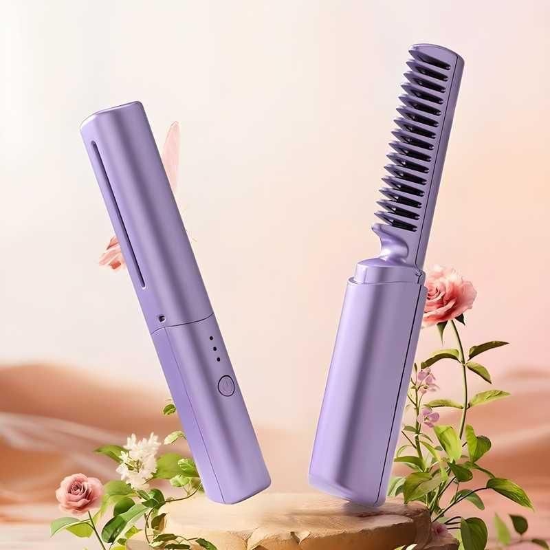 Meneflix Portable Mini Hair Straightener - Cordless Rechargeable Mini Adjustable Hair Straightener Hot Comb